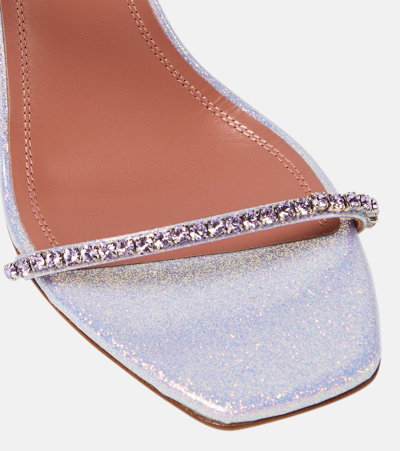 Shop Amina Muaddi Gilda Glitter Embellished Mules In Turquoise