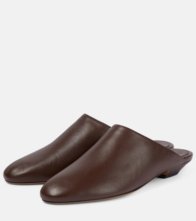 Shop Khaite Otto Leather Mules In Brown