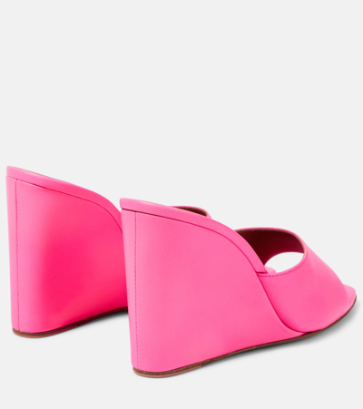 Shop Amina Muaddi Lupita Leather Wedge Mules In Pink