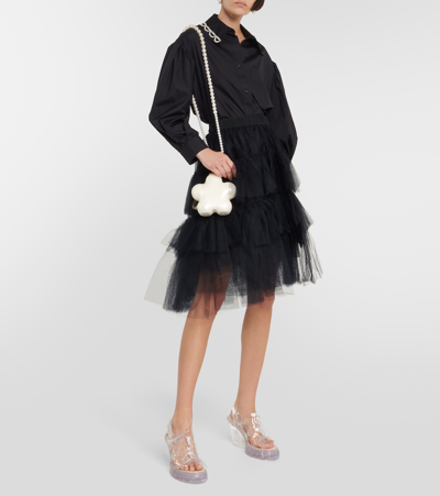 Shop Simone Rocha Tiered Tulle Midi Skirt In Black
