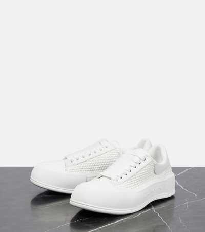 Shop Alexander Mcqueen Deck Raffia And Leather Sneakers In White