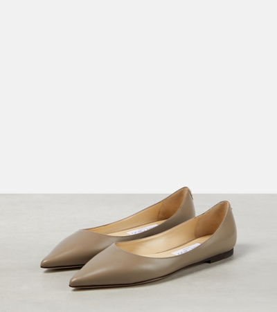 Shop Jimmy Choo Love Leather Ballet Flats In Brown