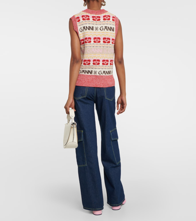 Shop Ganni Intarsia Wool-blend Sweater Vest In Multicoloured