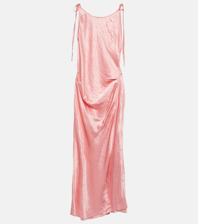 Shop Acne Studios Wrap Satin Midi Dress In Pink