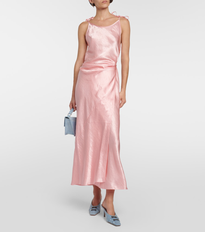 Shop Acne Studios Wrap Satin Midi Dress In Pink