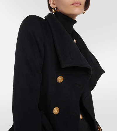 Shop Balmain Belted Wool And Cashmere Coat In Black