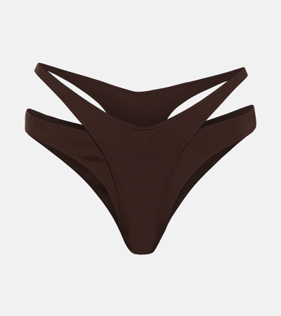 Mugler Strappy Cutout Bikini Bottoms In Brown