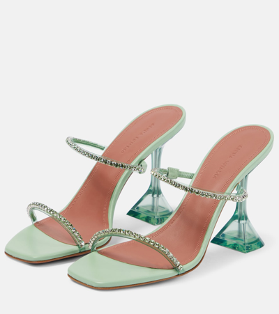Shop Amina Muaddi Gilda 95 Embellished Pvc Sandals In Green