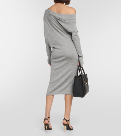 Tom Ford Off-shoulder Cashmere And Silk Midi Dress In Grey