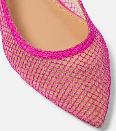 Shop Aquazzura Bow Tie Mesh Ballet Flats In Pink