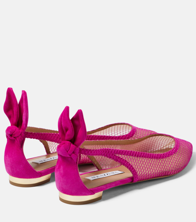 Aquazzura Bow Tie Mesh Ballet Flats In Pink