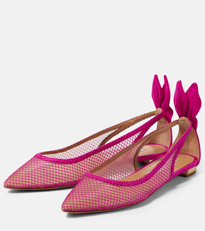 Aquazzura Bow Tie Mesh Ballet Flats In Pink