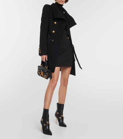 Balmain Black Ankle Boots Embellished With Gold Embossed Buttons In Black
