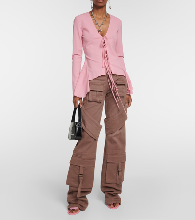Blumarine Ruffled Tie-front Wool-blend Blouse In Pink