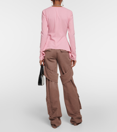 Shop Blumarine Ruffled Tie-front Wool-blend Blouse In Pink