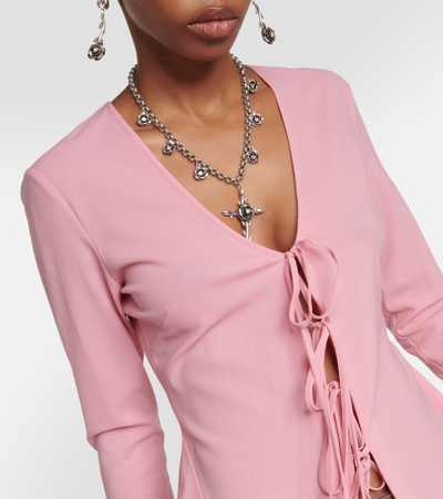 Blumarine Ruffled Tie-front Wool-blend Blouse In Pink