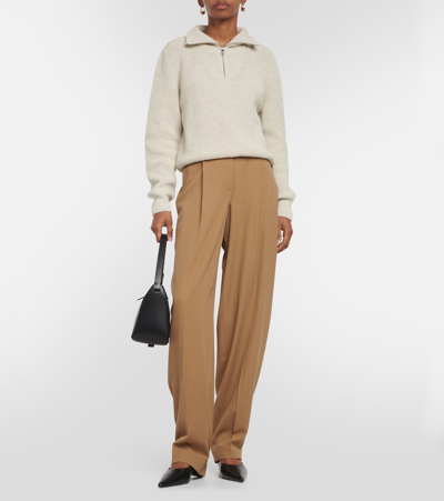 Shop Apc Alexanne Ribbed Cotton Sweater In Beige