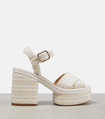 Shop Chloé Odina Raffia-effect Platform Sandals In White