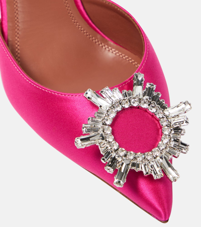 Shop Amina Muaddi Embellished Satin Slingback Pumps In Pink