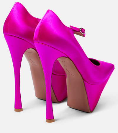 Shop Amina Muaddi Yigit Satin Platform Pumps In Pink