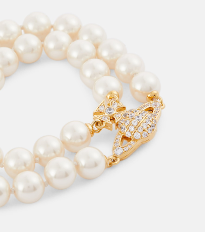 Shop Vivienne Westwood Graziella Embellished Faux Pearl Bracelet In White