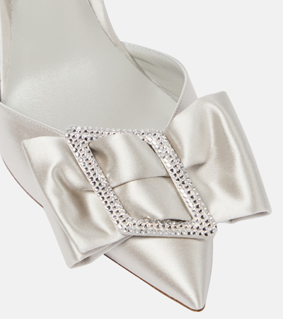 René Caovilla Bow-embellished Satin Slingback Pumps In Metallic