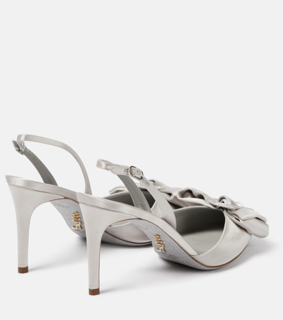 Shop René Caovilla Bow-embellished Satin Slingback Pumps In Metallic