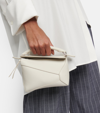 Shop Loewe Puzzle Mini Leather Shoulder Bag In White