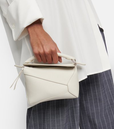 Loewe Puzzle Mini Leather Shoulder Bag In White