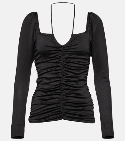 Shop Ganni Ruched Jersey Top In Black