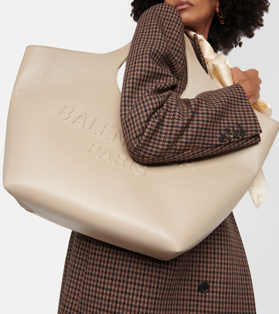 Shop Balenciaga Mary-kate Medium Leather Tote Bag In Beige