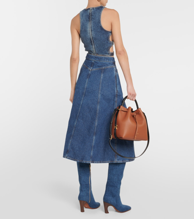 Shop Chloé Denim Midi Skirt In Blue