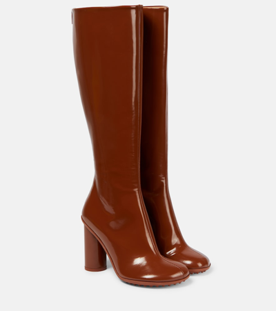 Shop Bottega Veneta Patent Leather Knee-high Boots In Brown