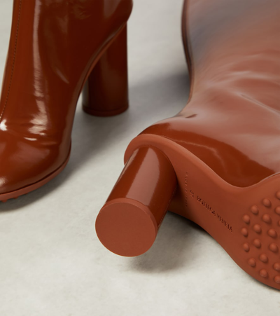 Shop Bottega Veneta Patent Leather Knee-high Boots In Brown