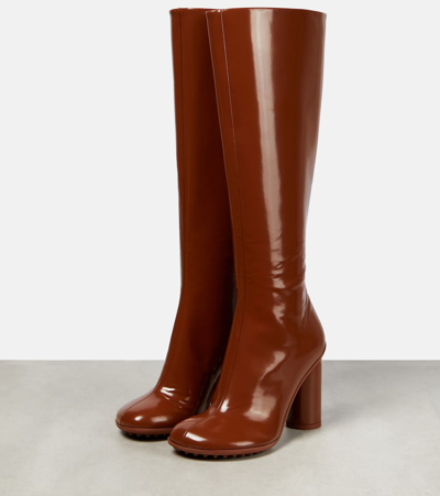 Shop Bottega Veneta Patent Leather Knee-high Boots In Brown