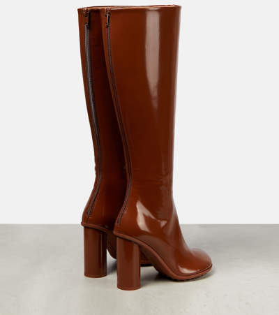 Shop Bottega Veneta Patent Leather Knee-high Boots In Brown