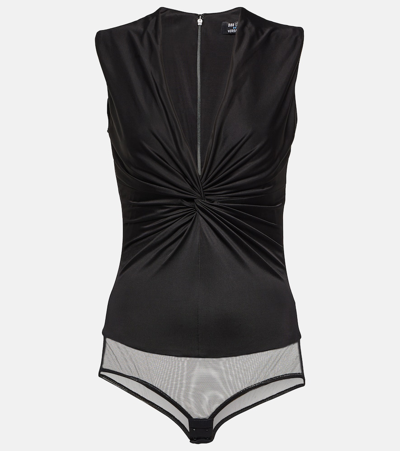 Shop Versace X Dua Lipa Satin Bodysuit In Black
