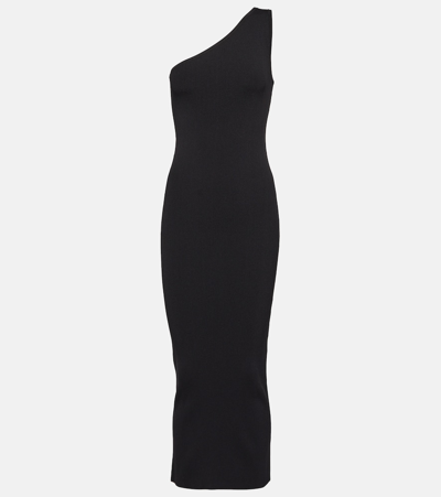 Shop Totême Ribbed-knit One-shoulder Midi Dress In Black