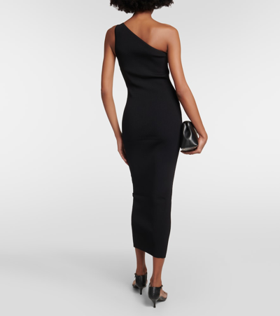 Shop Totême Ribbed-knit One-shoulder Midi Dress In Black