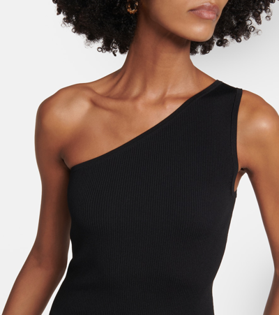 Shop Totême Ribbed-knit One-shoulder Midi Dress In Black