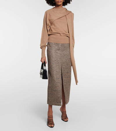 Shop Ferragamo Scarf-detail Cashmere Sweater In Brown