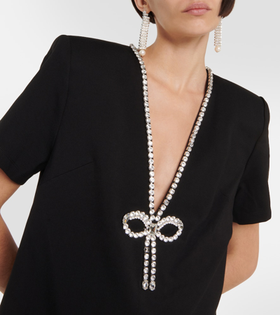 Area Crystal-embellished Stretch-ponte Mini Dress In Black