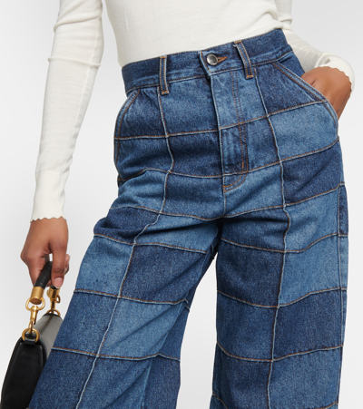 Chloé Patchwork High-rise Wide-leg Jeans In Blue