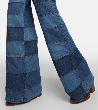 Shop Chloé Patchwork High-rise Flared Jeans In Blue