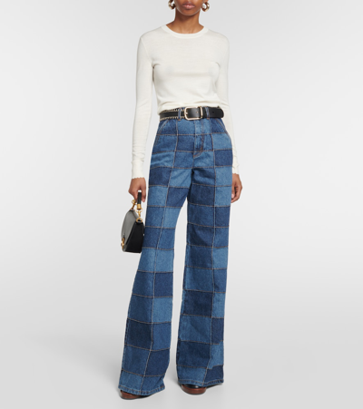 Shop Chloé Patchwork High-rise Flared Jeans In Blue