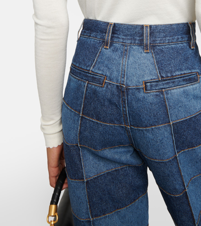 Shop Chloé Patchwork High-rise Flared Jeans In Blue