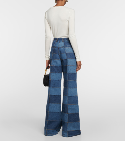 Shop Chloé Patchwork High-rise Flared Jeans In Blue