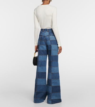 Chloé Patchwork High-rise Wide-leg Jeans In Blue