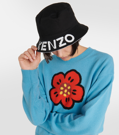 Shop Kenzo Logo Reversible Cotton Sun Hat In Black