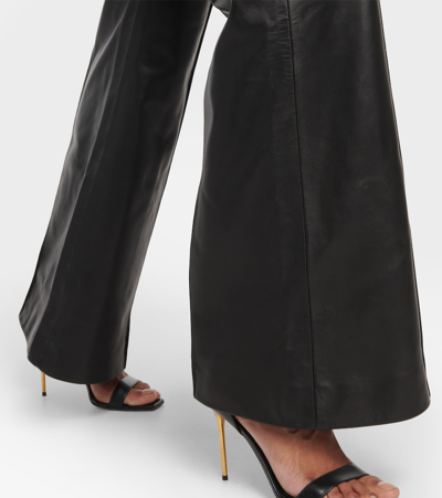 Shop Balmain Flare Leather Pants In Black